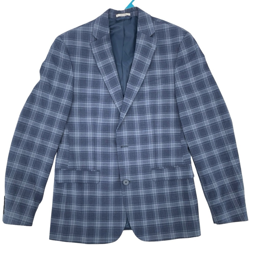 Bar III Men Blazer Slim Fit Blue Plaid Polyester Viscose 38R